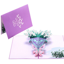 Cartões felicitações em papel roxo cortado à laser 3d, capa colorida artesanal com ramo de jardinia, cartões de visita, presente de dia dos pais, mãe 2024 - compre barato