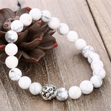 8MM Natural White Stone Bracelet Elastic Alloy Lion Head Bead Bracelet Jewelry Charm Cuff Wristband For Men Women 2024 - buy cheap