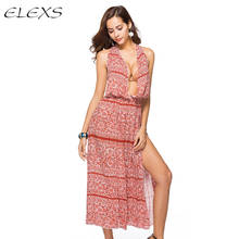 ELEXS Summer Beach Long Dress 2018 Bohemian Women Sexy Halter Deep V neck Backless Side Split Dresses Loose Vestidos E8449 2024 - buy cheap