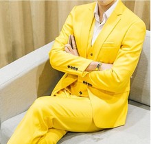 Vestido de novio ajustado para hombre, chaqueta y pantalones, 3 piezas (chaqueta + pantalón + chaleco), color amarillo 2024 - compra barato