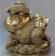 YM  317    12" China Feng Shui Brass Wealth Toad Spittor Money Bag Yuan Bao StatUE 2024 - buy cheap