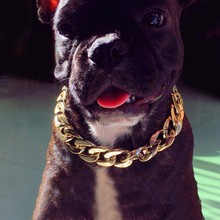 Fashion Dog Chain Collar Gold Tone Cut Curb Cuban Pet Link Customize Wholesale Jewelry Pets Gift Necklace Neck Chain Golden 2024 - buy cheap