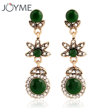 Pendientes de oro antiguo para mujer, aretes largos de estilo bohemio, étnico, indio, color verde y rojo, Piercing femenino, aretes de cristal redondos 2024 - compra barato