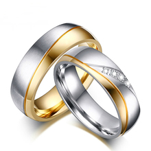 Романтические свадебные кольца для возлюбленной золото-Цвет Нержавеющая сталь Пара кольца для помолвки вечерние украшения обручальные кольца 2024 - купить недорого