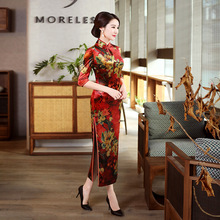 2019 Fashion Long Cheongsam Chinese style Mandarin Collar Dress Womens Spring Velour Qipao Slim Party Dresses Vestido S-3XL 2024 - buy cheap