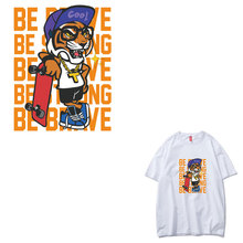 Remendo animal bonito do tigre para a etiqueta da roupa da transferência de calor do hip hop remendos da roupa do vinil listras rocha diy camiseta imprensa térmica 2024 - compre barato