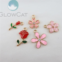 5x kc ouro cor esmalte gota óleo rosas vermelhas rosa pétalas pingente diy colar acessórios fazendo 22736 2024 - compre barato