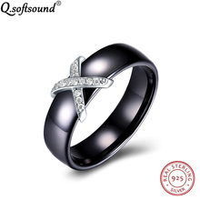 Simple Black Ceramic Rings For Women Classics X Design 925 Sterling Silver Full Pave Cubic Zirconia Fashion Jewelry Aneis QR242B 2024 - buy cheap
