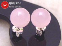 Qingmos круглые натуральные серьги из нефрита для женщин с 8 мм розовыми Jades трендовые Earring-ear133-гвоздики из стерлингового серебра 925 пробы 2023 - купить недорого
