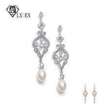 LXOEN Bohimian Cubic Zirconia Drop Earrings For Women Romantic Long Imitation Pearls Pendent Earings Gold Silver color Earring 2024 - buy cheap
