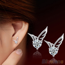 Fashion Womens Silver Plated Jewelry Angel Crystal Ear Stud Earrings  2PKN 2024 - buy cheap