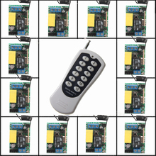 Sistema de controle remoto sem fio rf 220v 10a 315mhz-433mhz, 20-200m 1 (controle) transmissor + 12 mini receptor (interruptor)