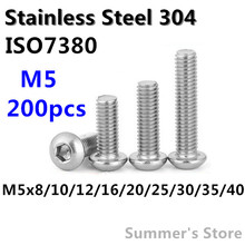 200pcs/lot ISO7380 M5 Stainless Steel Hex Socket Button Head Screws M5*8/10/12/16/20/25/30/35/40mm mushroom head screw bolt 2024 - buy cheap