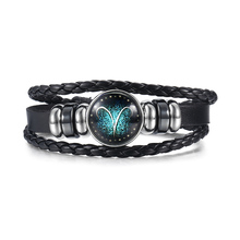 Davieslee 12 Zodiac Sign Men's Leather Bracelets Stainless Steel Beaded Aries Libra Charm Bracelet Male Jewelry Gifts LLBM137 2024 - buy cheap