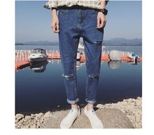Harlan jeans rasgados para homem 2019 calças de brim masculinas fino hip hop dropshipping buraco masculino estilo casual denim calças tornozelo-comprimento calças 2024 - compre barato