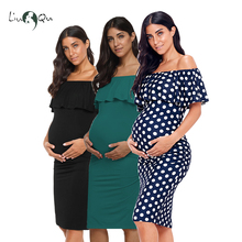 Women's Ruffle Off Shoulder Sleeveless Maternity Dresses Ruched Sides Knee Length Baby Shower Flattering Pregnant Summer Dress 2024 - buy cheap