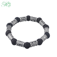 RJ Dropshipping Vintage Lava Stone Beads Bracelets Thor Hammer Black Panther Amulet Rune Norse Viking Bangles Men Jewelry Gifts 2024 - buy cheap