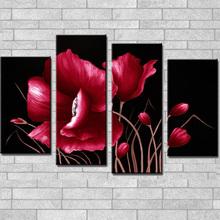 HOTSALE Gig Flower Oil Art Painting Hand Painted Blomming Red Flower 4 pieces Combined Canvas Oil Paints Modern Home Wall Decor 2024 - buy cheap
