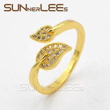 Sunnerleas-Anillo de circonia cúbica transparente para mujer Y niña, joyería de moda, regalo de boda, con forma de hoja, apertura ajustable, Color dorado, R40 Y 2024 - compra barato