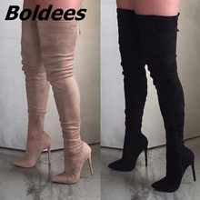 Black Nude Stiletto Heel Thigh High Boots Women Sexy Slim Fit Pointy Thin Heel Lace Up Long Boots Pretty Shoes 2024 - buy cheap