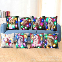 New Christmas Home Decor Cute Dog Cat Print LED Cushion Cover Sofa Car Seat Throw Pillowcases Xmas Gift 2024 - buy cheap