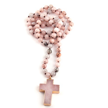 MOODPC Fashion Bohemian Tribal Jewelry Pink Stones Beads Knotted Cross Pendant Necklace For Women 2024 - buy cheap