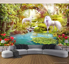 Custom Any Size Murals Wallpaper 3D White Horse Forest Landscape Photo Wall Cloth Living Room TV Sofa Papel De Parede 3D Sala 2024 - buy cheap