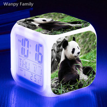 Cute Panda Alarm Clock 7 Color Glowing Multifunctio Digital Alarm Clock Big screen Touch Sensing Luminous Electronic Alarm Clock 2024 - buy cheap