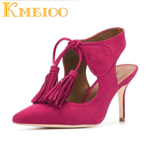 Kmeioo Women Shoes Fringe Pumps Slingback Pumps Lace Up High Heels Pointed Toe Stiletto Party Evening Wedding Shoes 2024 - buy cheap