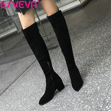 ESVEVA 2019 Short Plush Shoes Women Zip Over The Knee Boots Cow Suede Square High Heels Autumn Boots for Woman Elegant 34-39 2024 - buy cheap