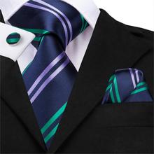 Классический синий галстук Hi-Tie для мужчин, 100% Шелковый галстук, роскошная полоса, мужской галстук для костюма, Женский Галстук 2024 - купить недорого