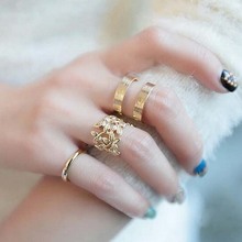 Women's Fashion Personality Leaves Three-piece Metal Joint Ring Double Ring Smooth Simple Leaf Clothing Wild Jewelry Gift 2024 - buy cheap