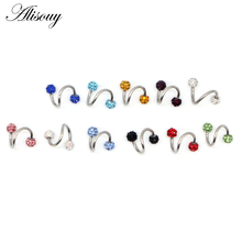 Alisouy 1Pc Stainless Steel Spiral Full Crystal Ball Twister Rings Lip earring labret Rings Tragus Helix Body Piercing Jewelry 2024 - buy cheap