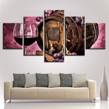 Canvas Pictures Home Decor Kitchen Wall Art Framework 5 Pieces Purple Grapes Red Wine Glass Painting HD Prints Oak Barrel Poster 2024 - buy cheap