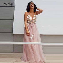 Menoqo-Vestidos De Noche De tul con flores en 3D, ropa De fiesta con cuello en V, Sexy, color rosa rubor, para playa, 2020 2024 - compra barato