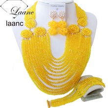 Gorgeous! Yellow Crystal Costume Necklaces Nigerian Wedding African Beads Jewelry Set NC1797 2024 - buy cheap