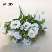 YO CHO 15heads Silk Tea Roses Flower Bride Bouquet for Christmas Home Wedding New Year Decoration Fake Plants Artificial Flowers 2024 - buy cheap