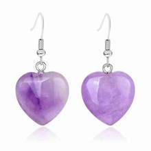 Pendientes de corazón de piedra amatista Natural Chapado en plata, joyería femenina para regalo, estilo romántico único, 100, 1 par 2024 - compra barato