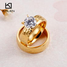 Kalen New Zircon Couple Rings Stainless Steel Gold Finger Rings for Men Women Fashion Engagement Wedding Band Rings Jewelry 2024 - buy cheap