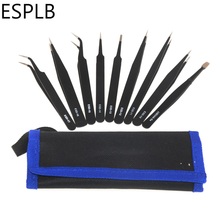 9-10pcs ESD Stainless Steel Tweezers Precision Anti-Static Industrial Repair Tools Tweezers for Electronics Soldering Crafting 2024 - buy cheap