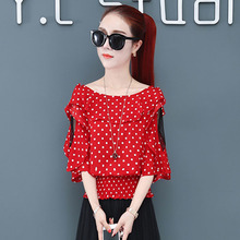 Women Casual Spring Summer Style Chiffon Blouses Shirts Lady Half Sleeve Polka Dot Printed Off Shoulder Blusas Tops DF2821 2024 - buy cheap