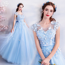 Sky Blue A-line Tulle Appliques Flowers Elegant Formal Evening Dresses 2020 New Fashion Bride Party Prom Dress XH168 2024 - buy cheap