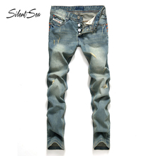 Silentsea Hot Sale Fashion Men Jeans Straight Fit Ripped Jeans Italian Designer new Cotton Distressed Denim Jeans Big Size 2024 - buy cheap