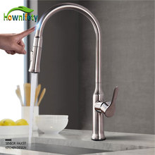 Hownifety Brushed Nickel Sensor Kitchen Faucet Pull Out Hot & Cold Sense Mixer Tap Single Hole Bathroon Faucet 2-Function Spout 2024 - buy cheap