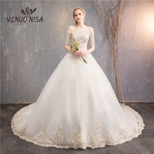 Vestido De Noiva VLNUO NISA Elegant Wedding Dress Boat Neck Backless  Lace Applique Puffy Ball Gown Bridal Dress Robe De Mariee 2024 - buy cheap