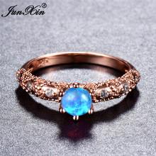 JUNXIN Male Female White/Blue Fire Opal Ring Fashion 18KT Rose Gold Filled Wedding Jewelry Promise Engagement Rings For Women 2024 - buy cheap