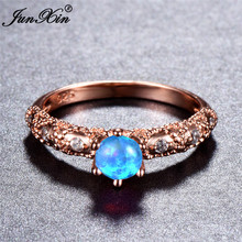 JUNXIN Masculino Feminino Branco/Blue Fire Opal Moda Anel 18KT Rose Gold Filled Jóias Promessa de Casamento Anéis de Noivado Para mulheres 2024 - compre barato