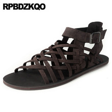 Sandalias romanas de piel auténtica para hombre, zapatos de gladiador con correa de Punta abierta, color negro y marrón, de diseño, para verano, 2021 2024 - compra barato