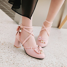 PXELENA Bwotie Beads Bride Wedding Shoes Women Sweet Lolita Mary Janes Sandals Cross Strap Chunky Block High Heels Cosplay Shoes 2024 - buy cheap