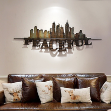 Modern Wrought Iron City Model Wall Hanging Crafts Wall Decoration Pendant Home Livingroom Sofa Background Wall Mural Ornaments 2024 - compre barato
